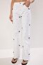 White Ribbon/Bow Detailed Stoned Regular Waist Wide Leg Jeans Twoss25Je00234 - 4
