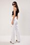 White Ribbon/Bow Detailed Stoned Regular Waist Wide Leg Jeans Twoss25Je00234 - 5