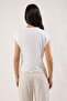 Ekru Kalın Pamuklu Nakışlı Regular/Normal Kalıp Örme T-Shirt TWOSS25TS00209 - 4