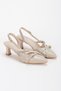 Women's Low Heeled Shoes with Piping Buckle Detail and Pointed Toe