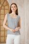 Women's Gray Square Neck Thick Strap Sleeveless Linen Short Sleeve Summer Casual Shirt Blouse 700-2911275 - 2