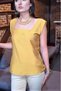 Women's Mustard Square Neck Thick Strap Sleeveless Linen Short Sleeve Summer Casual Shirt Blouse 700-2911275 - 2
