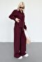 Burgundy Basic Women's Shirt Trousers Double Set Mg2352 - 5