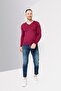 Men V-Neck Long Sleeve Embroidered Logo Sweater,Maroon - 2