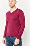 Men V-Neck Long Sleeve Embroidered Logo Sweater,Maroon - 3