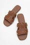 Women's Faux Leather Troc Detailed Slippers 6320 Taba - 5