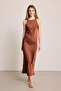Halter Neckline Satin Evening Dress - Brown