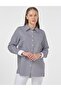 Cotton Blended Line Pattern Basic Tunic Navy Blue