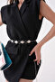 Women's Silver Embossed Accessory and Ring Design Chain Detail Belt 7650