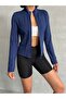 Navy Blue Body Fitting Zippered Stand Collar Knitted Sports Jacket Mıssce05922 - 4