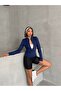 Navy Blue Body Fitting Zippered Stand Collar Knitted Sports Jacket Mıssce05922 - 3