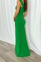 Green Women's One Shoulder Slit Detail Crepe Fabric Maxi Size Dress - 2