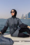 Women's Mustard Black Full Covered Hijab Swimsuit Short Set of 2 -063 - 2