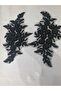 Black Small Floral Beaded Brode Guipure Applique Sewing Accessory 2 Pieces - 3