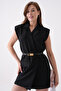 Women's Black Thin Faux Leather Gold Buckle Belt 2297 - 2