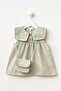 Baby Girl's Holiday Linen Dress with Embroidered Collar and Bag - 2