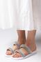 Regina White Color Double Banded Stone Women's Flat Slippers - 4
