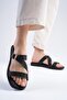 Genuine Leather Black Color Blunt Toe Women's Flat Slippers - 4