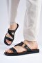 Genuine Leather Black Color Blunt Toe Women's Flat Slippers - 5