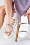 Karina White Color Blunt Toe Inflatable Banded Women's Flat Slippers