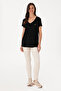 Women's Black Modal Blend V-Neck Basic T-Shirt 50305773-Vr046 - 4