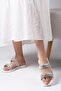 Regina White Color Double Banded Stone Women's Flat Slippers - 5