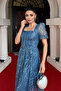 Glittery Sequined Fabric Square Neck Mini Dress - INDIGO BLUE - 4