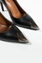 Women's Leather Stiletto Shoes with Toe Detail, Black - 4