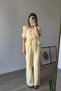 Yellow Lace-Up Blouse Wide Leg Muslin Trousers Set - 4