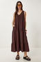 Flounced Summer Muslin Dress Brown Lmx0087 - 4