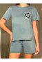 100% Combed Cotton Short Sleeve Women's Shorts Set - 2