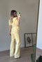 Yellow Lace-Up Blouse Wide Leg Muslin Trousers Set - 6