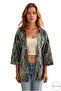 Women's Linen Oversize Green Shawl Pattern Loose Turn-Down Collar Kimono - 7