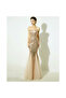 Rochie lunga sirena din paiete aurii