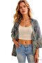 Women's Linen Oversize Green Shawl Pattern Loose Turn-Down Collar Kimono - 4