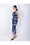 Women's Blue Patterned One Shoulder Draped Midi Length Tulle Dress - 2