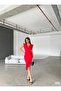 Scuba Fabric Frilled Front Red Occasion Dress - 5