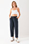 Women's Smoked High Waist Pocket Modal Fabric Ribbed Front Balloon Fit Pants - 3