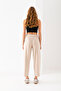 Women's Stone Color High Waist Modal Fabric Ribbed Front Balloon Fit Pants with Pockets - 5