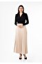 Stone Color Maxi Length Elastic Waist Pleated Skirt