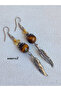 Silver Color Dangle Women's Earrings with Citrine Hematite Tiger's Eye Stone and Eagle Feather Detail - 2