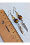 Silver Color Dangle Women's Earrings with Citrine Hematite Tiger's Eye Stone and Eagle Feather Detail - 5