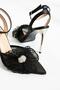 Women's Genuine Leather Heeled Shoes Black - 3