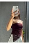 Women's Asymmetrical Cut Lace Detail Strapless Neckline Blouse Trm2300