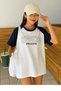 Sports Athleisure White Body Navy Blue Sleeve T-Shirt - Oversize Crew Neck T-Shirt