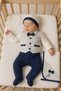 Striped Pocket Baby Boy Newborn 7 Piece Blanket Hospital Discharge Bodysuit Set