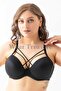 C Cup Wired Sponge Hollow Cross Strap Black Bra - 3
