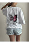 White Butterfly Printed Oversize Combed Cotton T-shirt