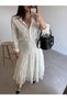Cream Elastic Waist Embroidered Dress - 2
