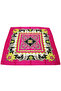 Square Cut Ethnic Floral Patterned Fuchsia Satin Scarf - 90X90